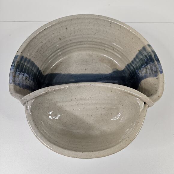 Vtg Handmade Studio Pottery Serving Bowl Rustic Primitive Dip Bowl Blue Brown - Picture 4 of 11